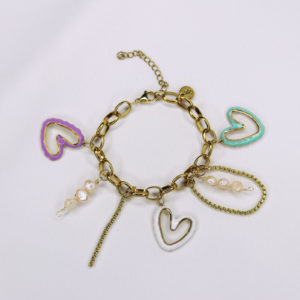 Celeste - Pulsera - Corazones - Perlas